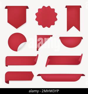 Adesivo per striscioni rosso, set di semplici clipart vettoriali vuoti Illustrazione Vettoriale