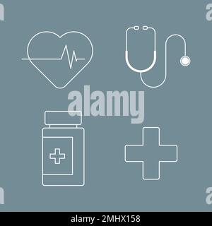 Vettore di raccolta di 19 icone di covid medico e sanitario Illustrazione Vettoriale