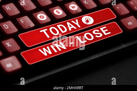 Scrittura visualizzazione testo vince perde. Business Concept i processi di promozione dei conflitti che si verificano in situazioni specifiche Foto Stock