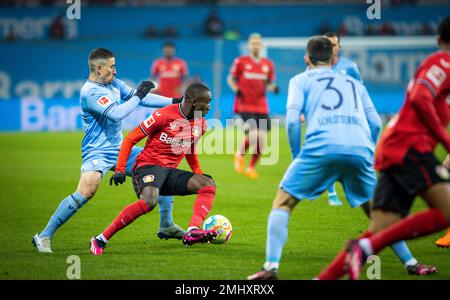 Leverkusen, Germania. 25th Jan, 2023. Moussa Diaby (Leverkusen), Danilo Soares (Bochum) Bayer Leverkusen - VfL Bochum Bundesliga 25.01.2023 Copyright Foto Stock