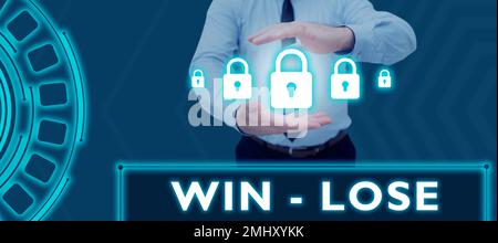 Scrittura visualizzazione testo vince perde. Parola per i processi di promozione dei conflitti che si verificano nelle situazioni Foto Stock