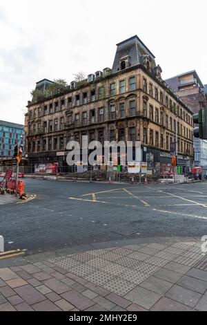 The derelict What Every Woman Wants Department Store Building, ora demolito, Argyle Street nel centro di Glasgow, Scozia, Regno Unito, Europa Foto Stock