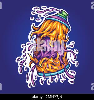 Spaventoso mostro graffiti vernice spray lattine illustrazioni colorate vettoriali illustrazioni per il vostro logo di lavoro, t-shirt merchandise, adesivi e disegni di etichette Illustrazione Vettoriale