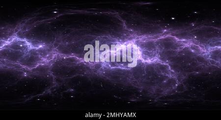 Visualizzazione panoramica a 360 gradi di Mappa HDRI 360 dell'ambiente di realtà virtuale. Proiezione equirettangolare spaziale, panorama sferico. Nebulosa spaziale con stelle. illustrazione 3d