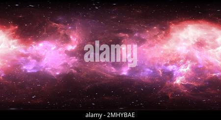 Visualizzazione panoramica a 360 gradi di Mappa HDRI 360 dell'ambiente di realtà virtuale. Proiezione equirettangolare spaziale, panorama sferico. Nebulosa spaziale con stelle. illustrazione 3d