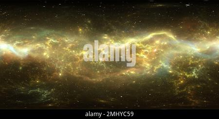 Visualizzazione panoramica a 360 gradi di Mappa HDRI 360 dell'ambiente di realtà virtuale. Proiezione equirettangolare spaziale, panorama sferico. Nebulosa spaziale con stelle. illustrazione 3d