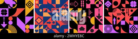 Copertina illustrazione modello geometrico con elementi di design pop Art. Raccolta di brochure, poster, banner, volantini e biglietti. Illustrazione Vettoriale