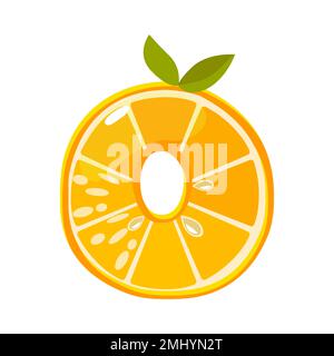 Carino frutta arancione numero 0, vettore cifra zero Illustrazione Vettoriale