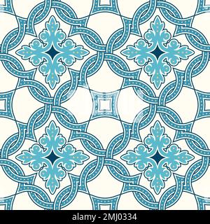 Piastrelle portoghesi, modello vettoriale quatrefoil. Modello moderno e intricato, basato su modelli arabici orientali tradizionali - arabeschi. Backgr. Vettoriale senza giunture Illustrazione Vettoriale