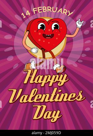 Groovy buon San Valentino poster, vintage concept 70s Illustrazione Vettoriale
