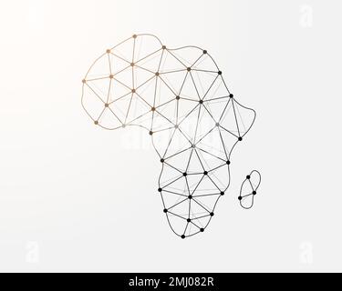 Simbolo di poli basso in Africa con punti collegati. Illustrazione del vettore di disegno della mappa in Africa. Illustrazione a reticolo poligonale di silhouette del continente Illustrazione Vettoriale