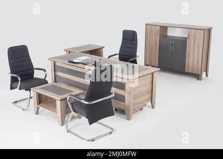 Mobili da ufficio isolati su terreno bianco. sala ufficio boss Foto Stock