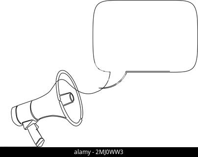 disegno continuo a linea singola di un megafono con bolla vocale, illustrazione vettoriale line art Illustrazione Vettoriale