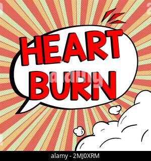 Visualizzazione concettuale Heart Burn. Business vetrina una sensazione di bruciore o dolore in gola da reflusso acido Foto Stock