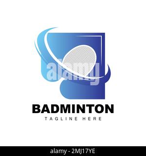 Logo badminton, Sport Game Vector con racchetta Shuttlecock, Sport Branch Design, icona modello Illustrazione Vettoriale