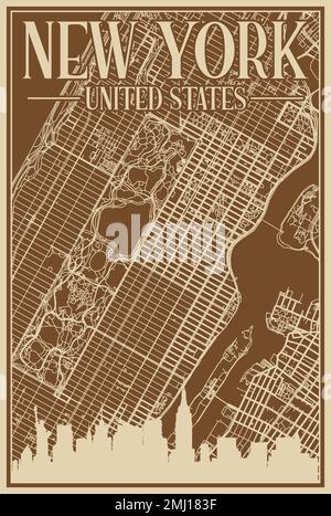 Poster della rete stradale del centro DI NEW YORK, STATI UNITI D'AMERICA Illustrazione Vettoriale