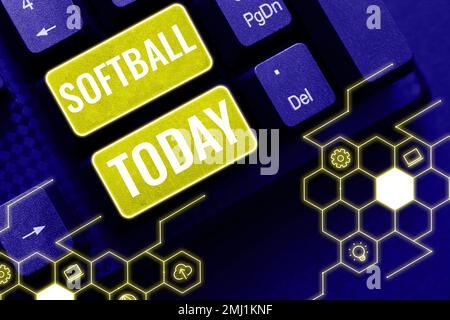 Visualizzazione concettuale Softball, parola scritta su uno sport simile al baseball giocato con una palla e una mazza Foto Stock