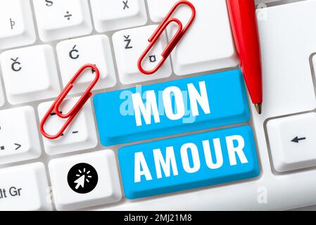 Cartello di testo che mostra Mon Amour, Business Overview Nome francese dell'amante buon giorno di San Valentino Foto Stock