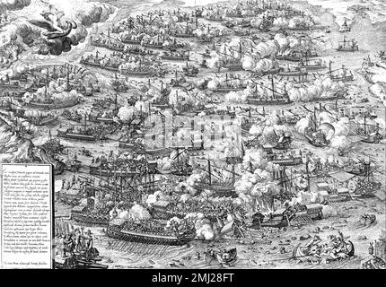 Battaglia di Lepanto, 1571. Incisione di Martin Rota, 1572 Foto Stock