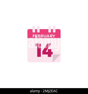Febbraio 14 calendario colore icona, segno vettoriale, San Valentino calendario lineare colorato pittogramma isolato su bianco. Illustrazione Vettoriale