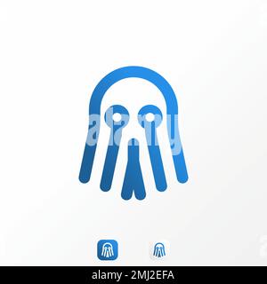 Semplice ma unico fantasma divertente in linea con tecnologia o rete segno immagine grafica icona logo design astratto concetto vettoriale stock computer o hacker Illustrazione Vettoriale