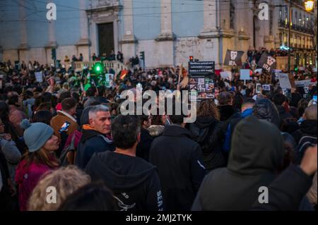 Centinaia di persone protestano a Lisbona per i diritti degli animali nel contesto di una controversia costituzionale, il Portogallo Foto Stock