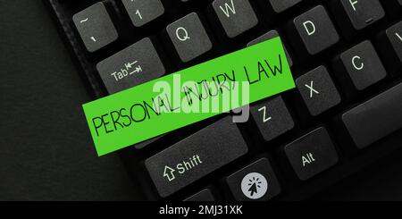 Cartello che mostra la legge sulle lesioni personali, il concetto aziendale che subisce lesioni o lesioni all'interno dell'ambiente di lavoro Foto Stock