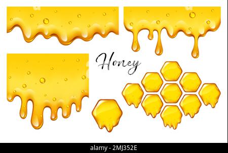 I nidi d'ape del Yellow con bordi fluenti del miele hanno regolato isolato, disegno per il marchio della medicina, imballaggio del prodotto, illustrazione del vettore. Illustrazione Vettoriale