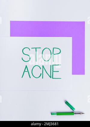 Scrittura visualizzazione testo Stop Acne, Conceptual foto controllare la presenza di ghiandole sebacee infiammate nella pelle Foto Stock