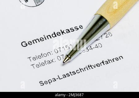 Modulo, addebito diretto SEPA, Tesoreria municipale, Finanza, trasferimento di denaro, Pagamento, penna Foto Stock
