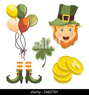 illustrazione set di saint patrick monete trifoglio scarpe Illustrazione Vettoriale