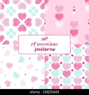 Set di pattern senza giunture con cuori. Vettore Illustrazione Vettoriale