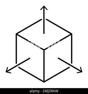 Cubo isometrico con assi. simbolo di modellazione 3d. Illustrazione vettoriale Illustrazione Vettoriale