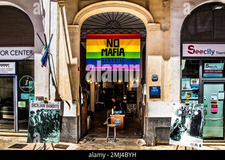 No Mafia Memorial, Vista della storia della Mafia a Palermo, Palermo, Sicilia, Palermo, Sicilia, Italia Foto Stock