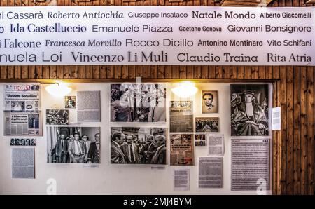 No Mafia Memorial, Vista della storia della Mafia a Palermo, Palermo, Sicilia, Palermo, Sicilia, Italia Foto Stock