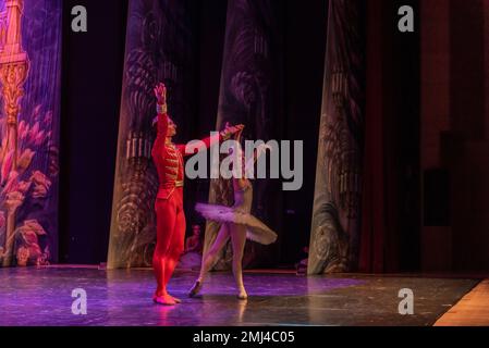 Cangas, Pontevedra, Spagna. 26 gennaio 2023. Danza russa: Olga Marcova, Andrei Saharnean. The Nutcracker performance by the International Ballet Company Credit: Xan Gasalla/Alamy Live News Foto Stock