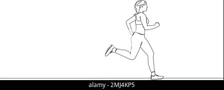 disegno a linea singola continuo di atleta femminile che corre o sprinting, disegno vettoriale di line art Illustrazione Vettoriale