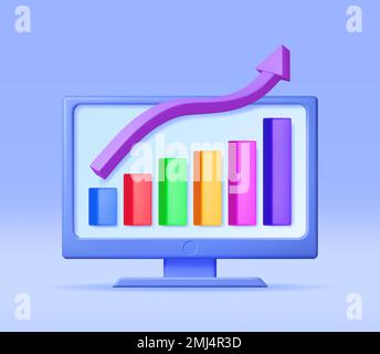 3D grafico della crescita e freccia sul computer Illustrazione Vettoriale