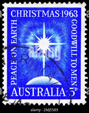 AUSTRALIA - CIRCA 1963: Un francobollo stampato in AUSTRALIA mostra la Stella di Betlemme, numero di Natale, circa 1963 Foto Stock