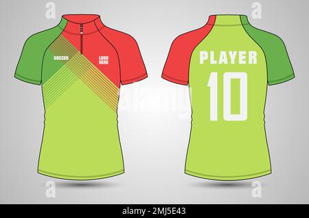 T-shirt sport Jersey design modello di illustrazione Vector viste anteriore e posteriore, maglia da calcio mock up per club di calcio e altri. Top sportivo in uniforme Illustrazione Vettoriale