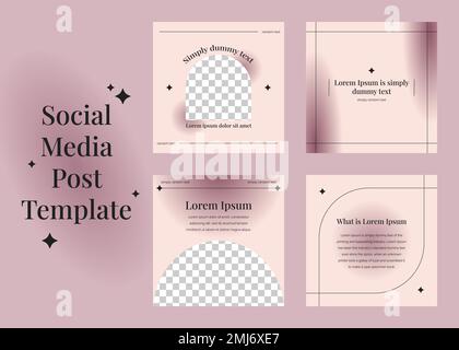 Set di modelli estetici minimi per banner quadrati per post sui social media. Raccolta di modelli di diapositive a carosello per microblog modificabili. Sfumatura rosa pastello Illustrazione Vettoriale
