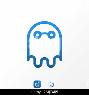Semplice ma unico fantasma divertente in linea con tecnologia o rete segno immagine grafica icona logo design astratto concetto vettoriale stock computer o hacker Illustrazione Vettoriale
