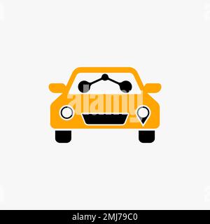 Semplice ed unico mini taxi anteriore con due passeggeri immagine grafica icona logo design astratto concetto vettore stock transportation o mobile Illustrazione Vettoriale