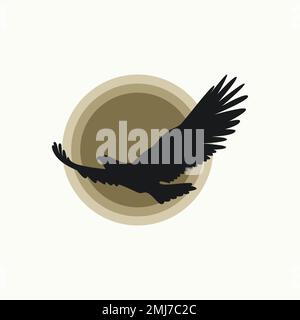 Semplice ed unico uccello volante o aquila con luna o sole dietro immagine grafica icona logo design astratto concetto vettore stock animale o libertà Illustrazione Vettoriale