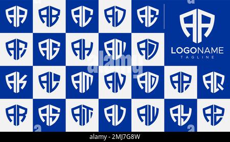 Set di Un modello di logo nella forma di scudo. Un disegno del marchio della lettera. Illustrazione Vettoriale