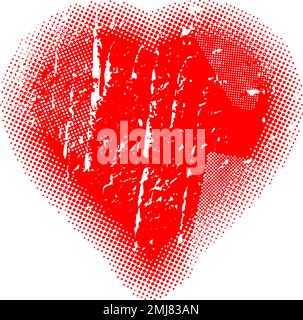 Glitch distorto grunge forma del cuore. Illustrazione vettoriale. Segno d'amore. Errore di forma del difetto alla moda. Elemento di design artistico affolto per San Valentino Illustrazione Vettoriale