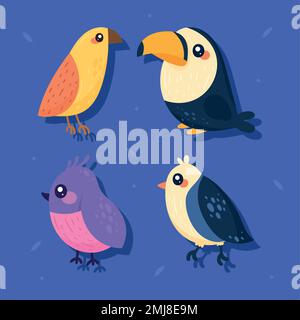 quattro piccoli uccelli animali icone Illustrazione Vettoriale