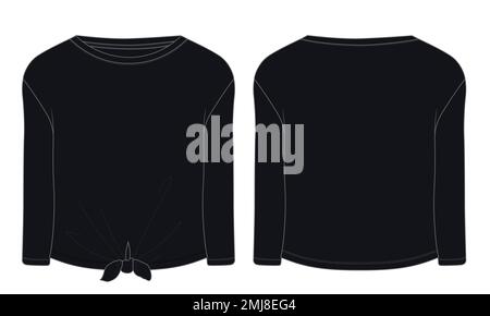 T-shirt modello tecnico di moda per Women's.Vector arte illustrazione Abbigliamento mock up vista anteriore e posteriore isolato Illustrazione Vettoriale