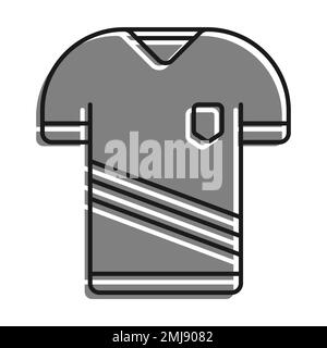 Icona lineare riempita con colore grigio. T-shirt classica per giocatore di calcio. Divisa sportiva del giocatore di calcio. Disposizione degli atleti sul campo. Nero semplice e wh Illustrazione Vettoriale
