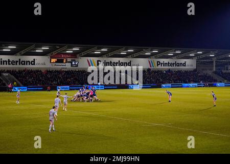 Eccles, Regno Unito. 27th Jan, 2023. Vista generale dell'AJ Bell Stadium durante la partita Gallagher Premiership sale Sharks vs Bath Rugby all'AJ Bell Stadium, Eccles, Regno Unito, 27th gennaio 2023 (Foto di Steve Flynn/News Images) a Eccles, Regno Unito il 1/27/2023. (Foto di Steve Flynn/News Images/Sipa USA) Credit: Sipa USA/Alamy Live News Foto Stock